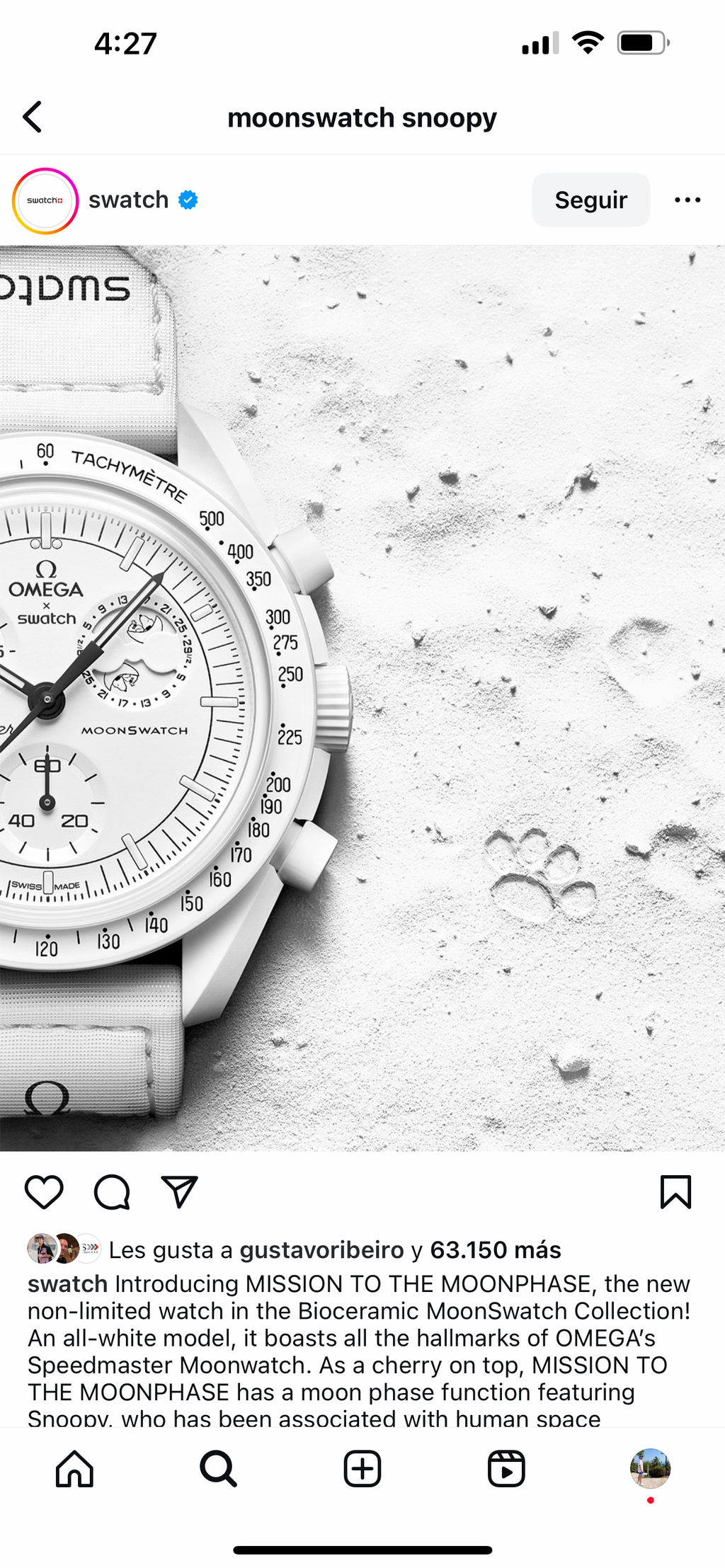 RELOJ OMEGA X SWATCH MOONSWATCH SNOOPY BIOCERÁMICA