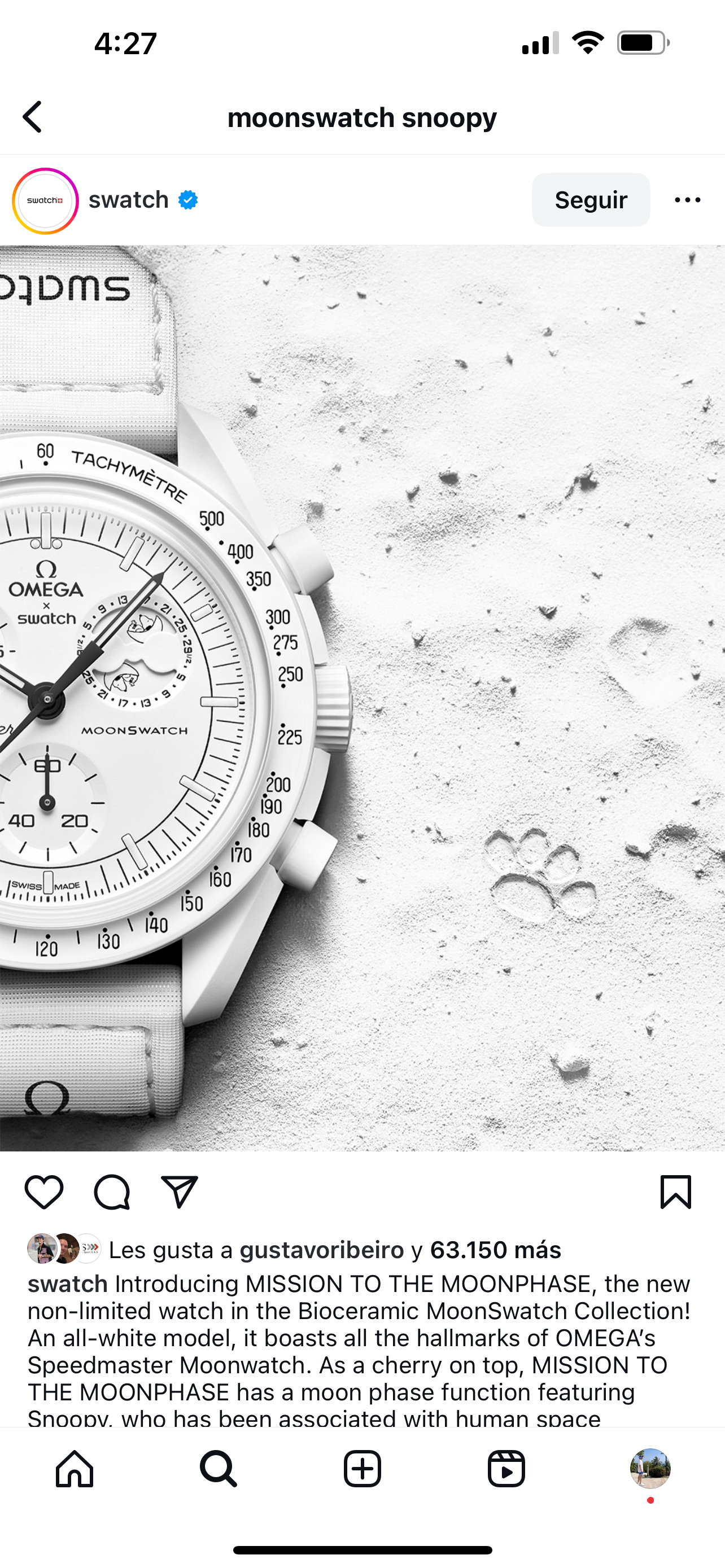 RELOJ OMEGA X SWATCH MOONSWATCH SNOOPY BIOCERÁMICA